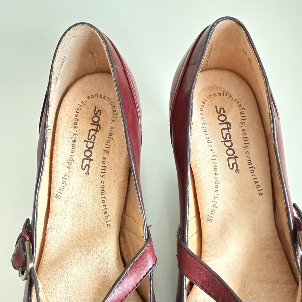 Softspots Burgundy Leather Mary Jane Pumps 9.5 Low Block Heel Grannycore Cottage - Picture 8 of 11